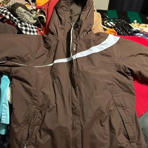 Columbia women’s coat .. brown and baby blue waterproof 3/in 1